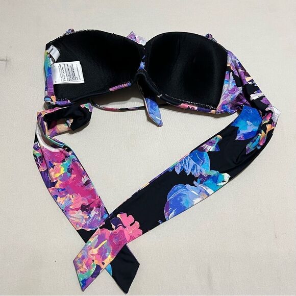 Women’s Multicolor Floral Black Bandeau Swimsuit Top - Picture 4 of 15